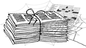 old newspapers, crosswords and cob webs